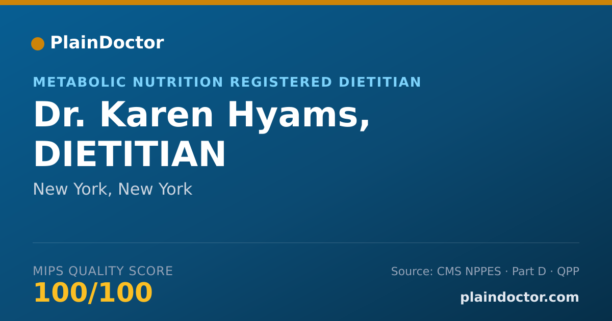 Shareable card for Karen Hyams, DIETITIAN - Metabolic Nutrition Registered Dietitian, New York, NY