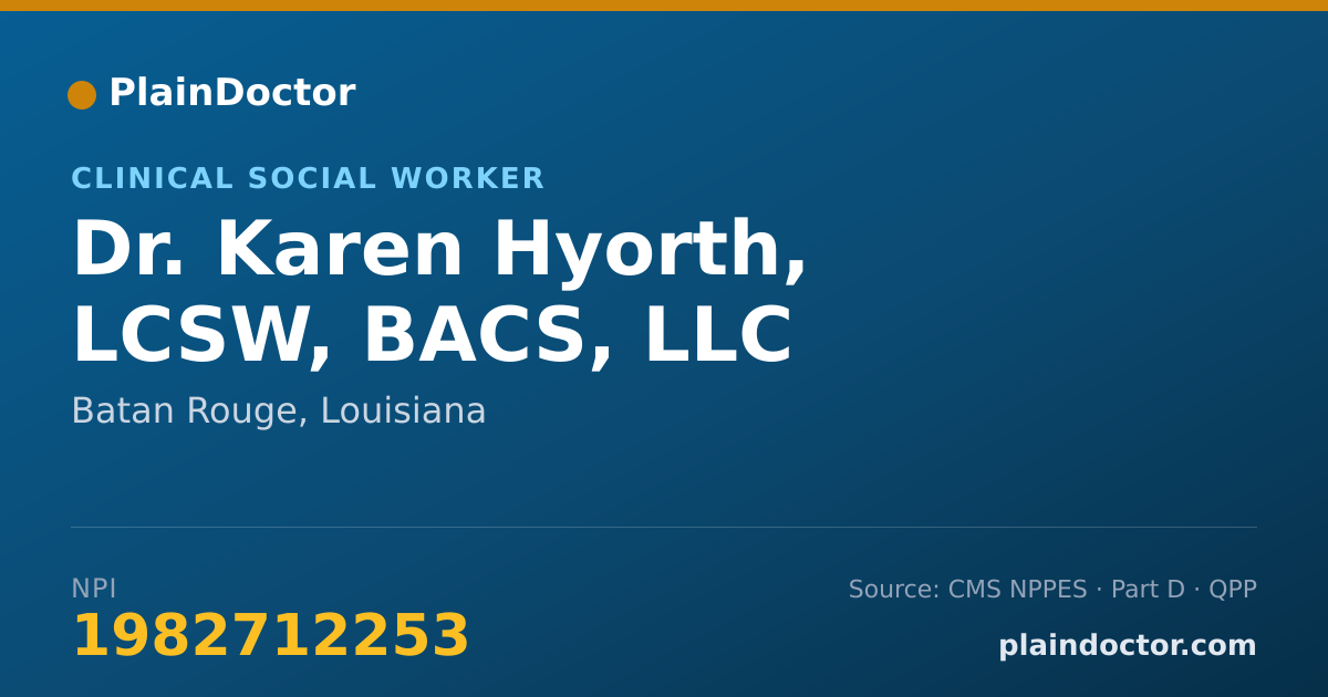 Shareable card for Karen Hyorth, LCSW, BACS, LLC - Clinical Social Worker, Batan Rouge, LA