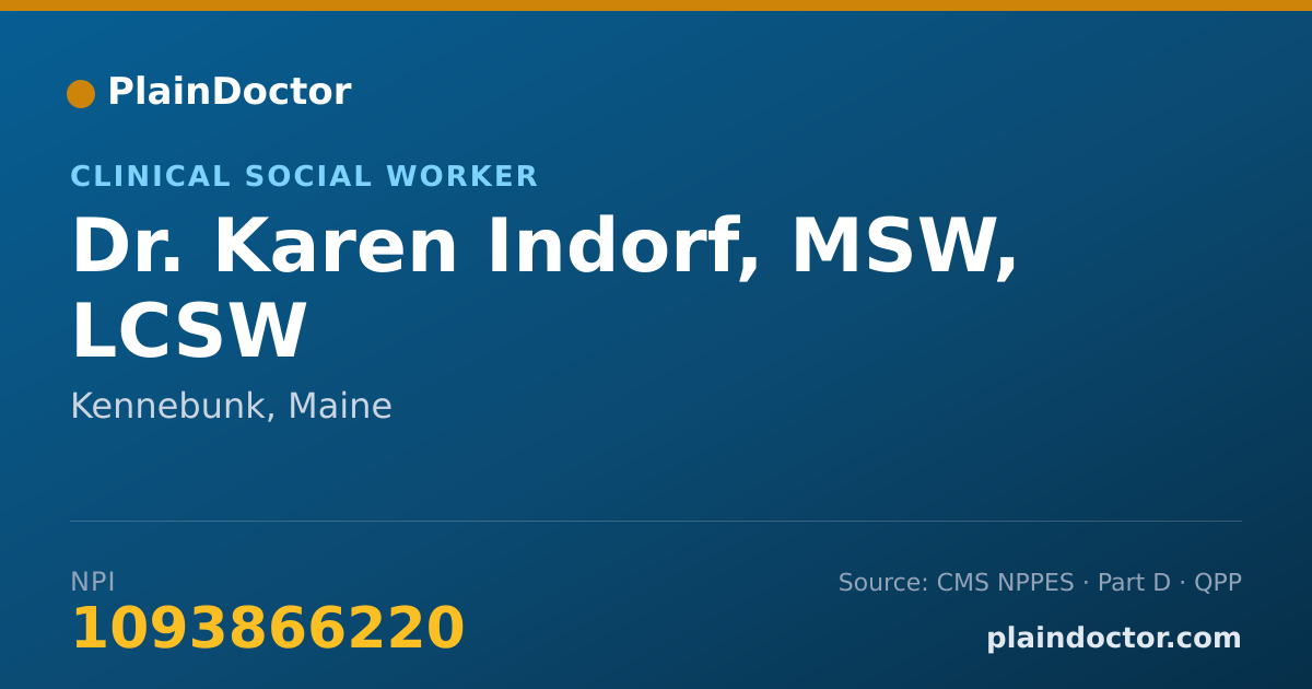 Shareable card for Karen Indorf, MSW, LCSW - Clinical Social Worker, Kennebunk, ME