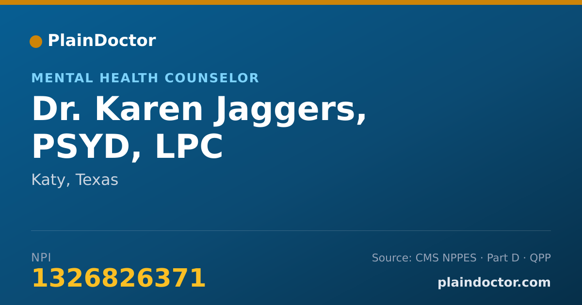 Shareable card for Karen Jaggers, PSYD, LPC - Mental Health Counselor, Katy, TX