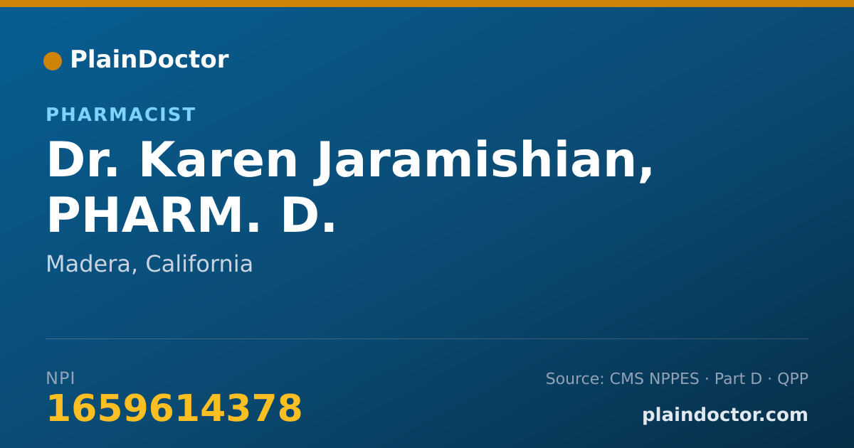 Shareable card for Karen Jaramishian, PHARM. D. - Pharmacist, Madera, CA
