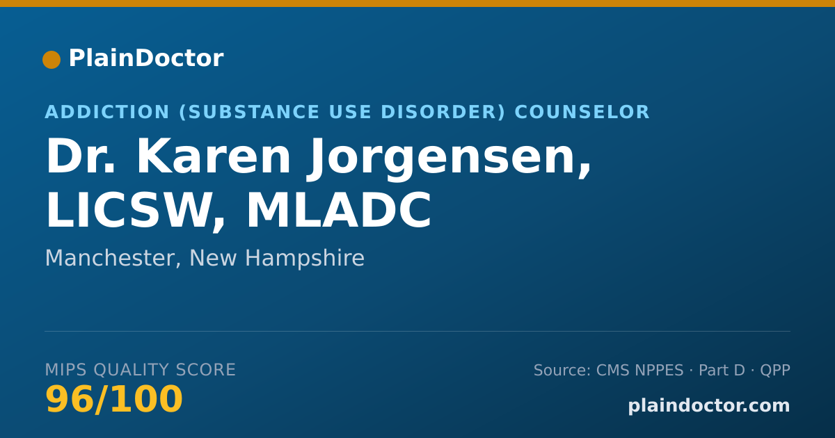 Shareable card for Karen Jorgensen, LICSW, MLADC - Addiction (Substance Use Disorder) Counselor, Manchester, NH