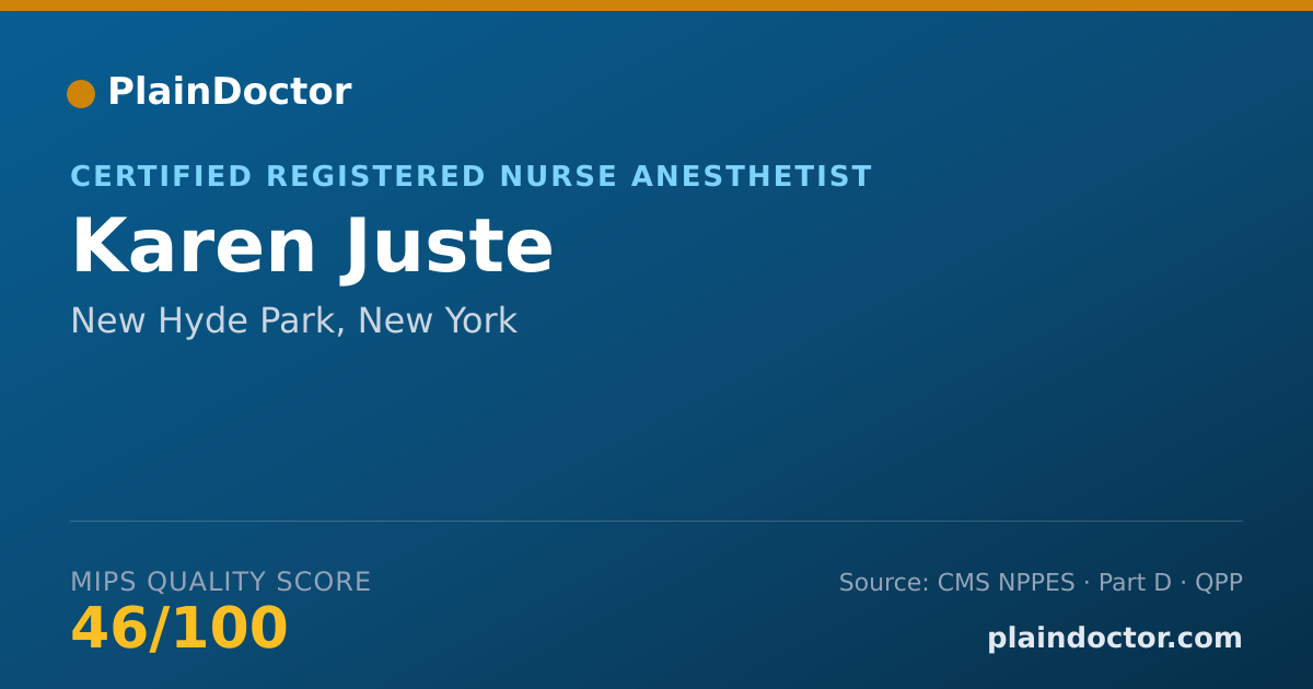 Shareable card for Karen Juste - Certified Registered Nurse Anesthetist, New Hyde Park, NY