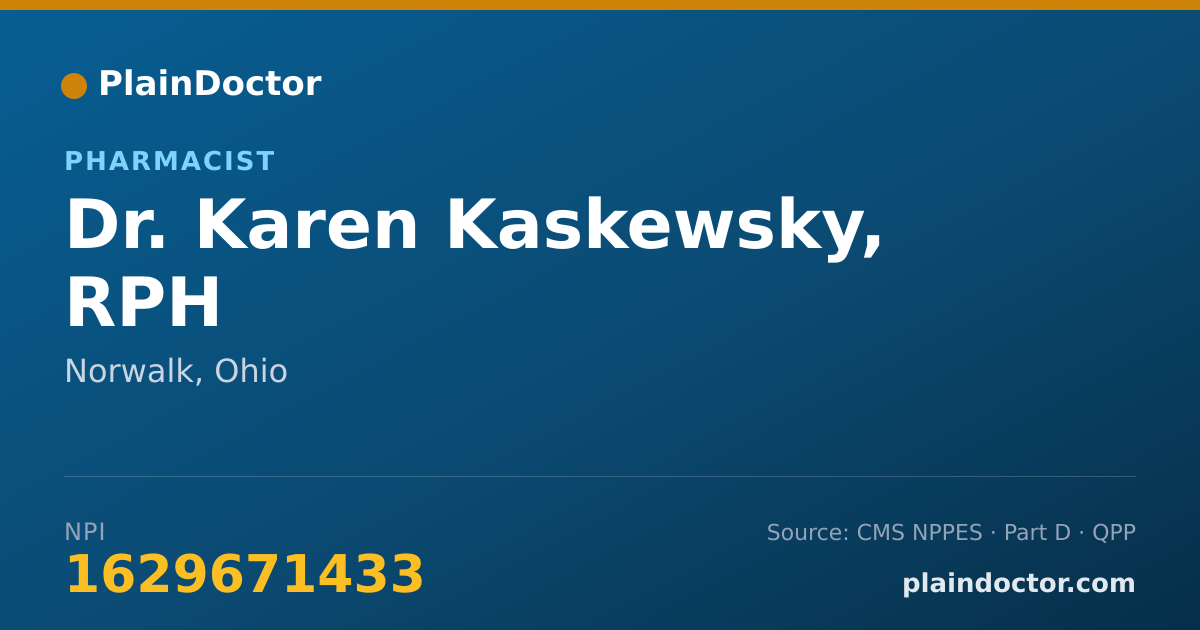 Shareable card for Karen Kaskewsky, RPH - Pharmacist, Norwalk, OH