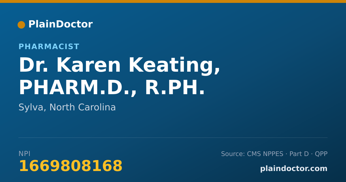 Shareable card for Karen Keating, PHARM.D., R.PH. - Pharmacist, Sylva, NC