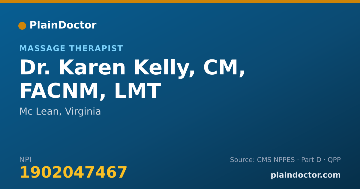 Shareable card for Karen Kelly, CM, FACNM, LMT - Massage Therapist, Mc Lean, VA
