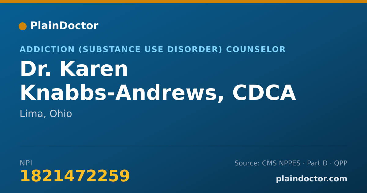 Shareable card for Karen Knabbs-Andrews, CDCA - Addiction (Substance Use Disorder) Counselor, Lima, OH