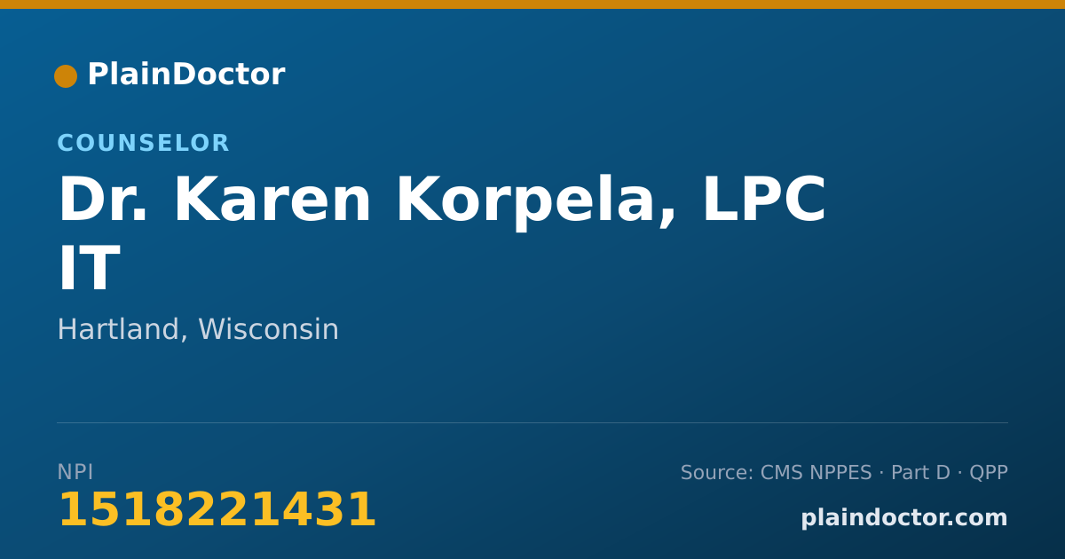 Shareable card for Karen Korpela, LPC IT - Counselor, Hartland, WI