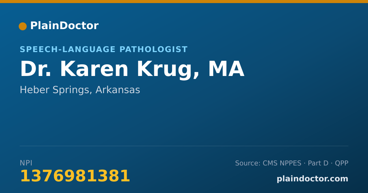 Shareable card for Karen Krug, MA - Speech-Language Pathologist, Heber Springs, AR