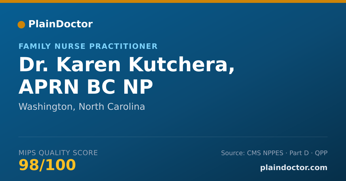 Shareable card for Karen Kutchera, APRN BC NP - Family Nurse Practitioner, Washington, NC