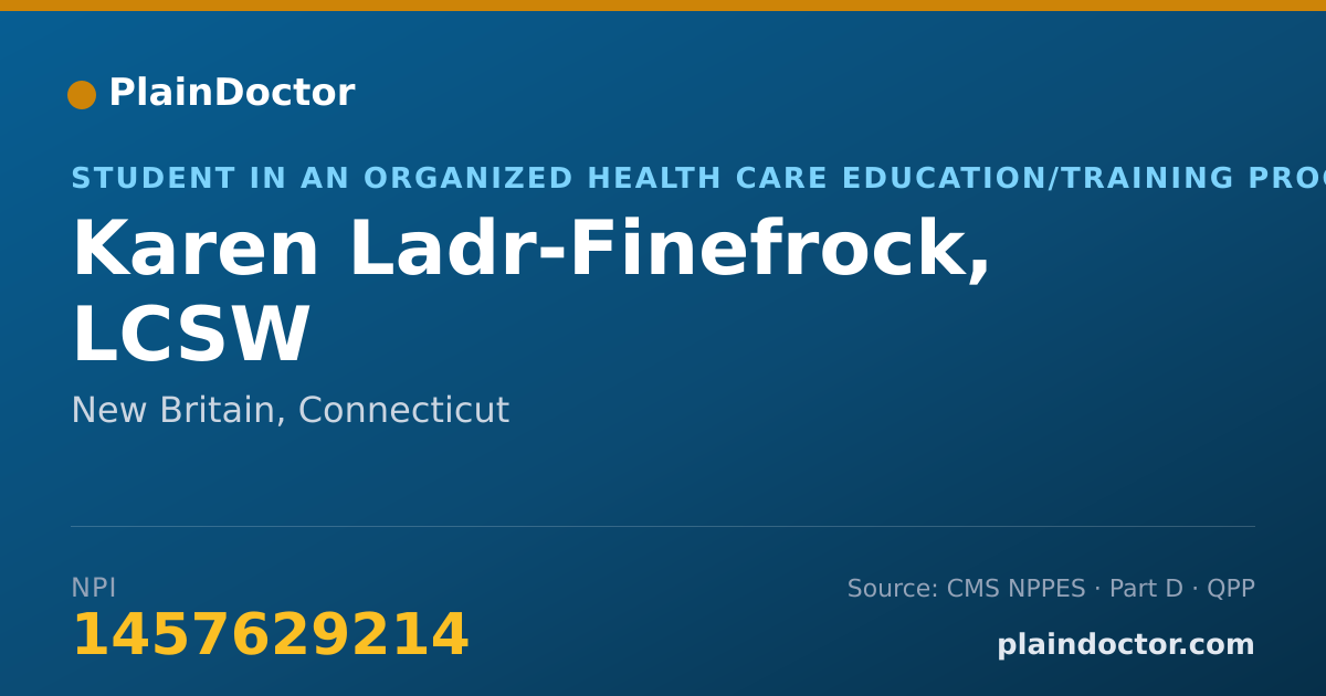 Shareable card for Karen Ladr-Finefrock, LCSW - Student in an Organized Health Care Education/Training Program, New Britain, CT