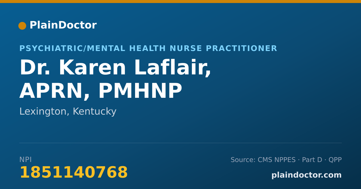 Shareable card for Karen Laflair, APRN, PMHNP - Psychiatric/Mental Health Nurse Practitioner, Lexington, KY