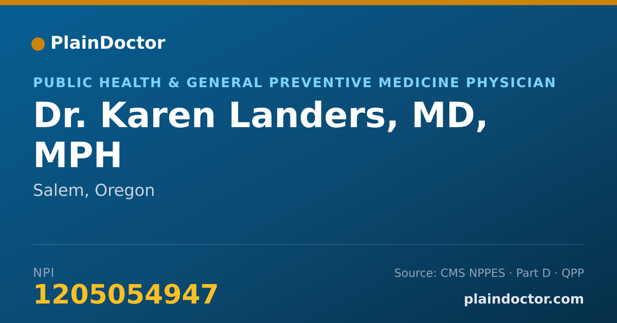 Shareable card for Karen Landers, MD, MPH - Public Health & General Preventive Medicine Physician, Salem, OR