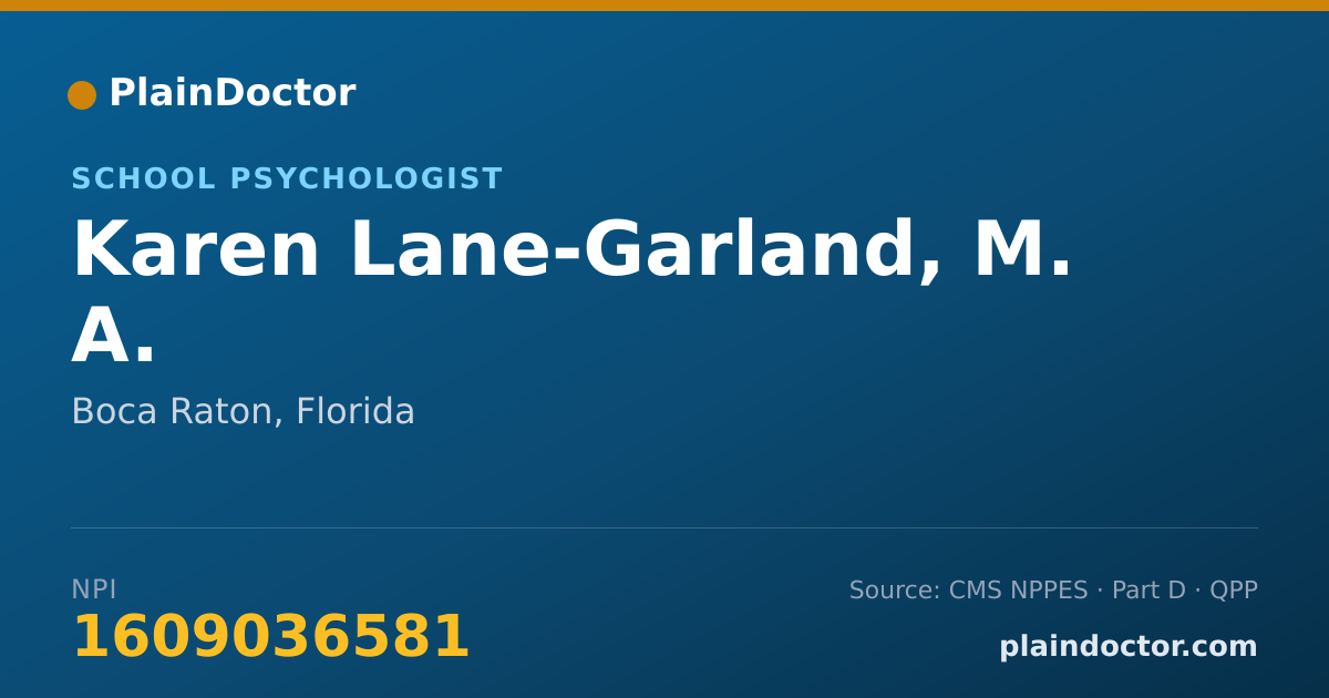 Shareable card for Karen Lane-Garland, M. A. - School Psychologist, Boca Raton, FL