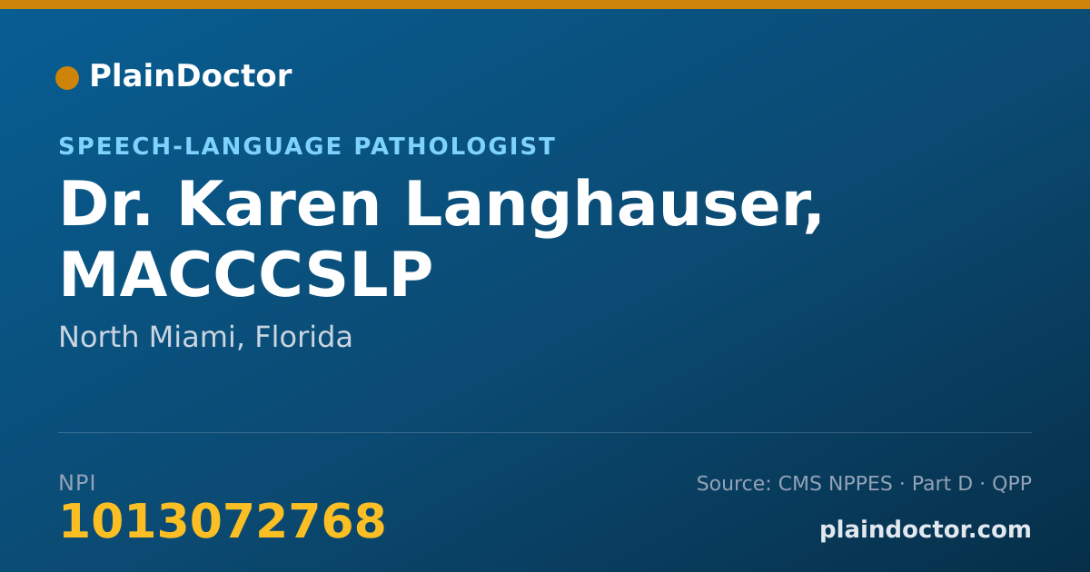 Shareable card for Karen Langhauser, MACCCSLP - Speech-Language Pathologist, North Miami, FL
