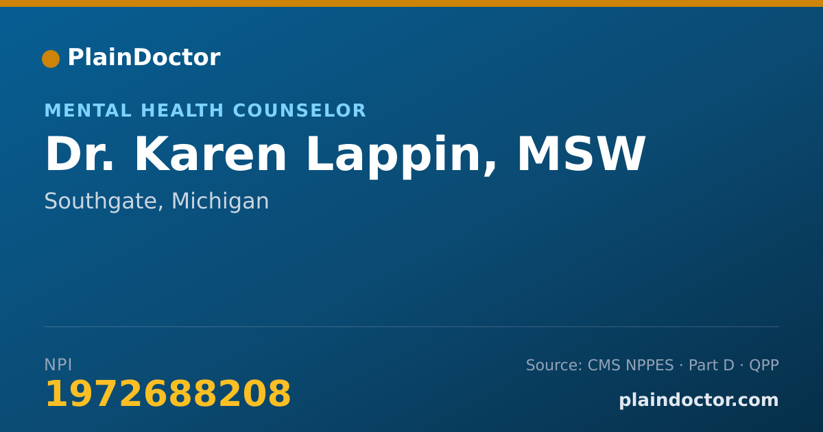 Shareable card for Karen Lappin, MSW - Mental Health Counselor, Southgate, MI