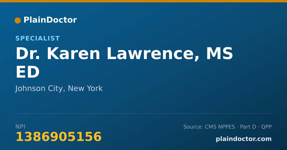 Shareable card for Karen Lawrence, MS ED - Specialist, Johnson City, NY