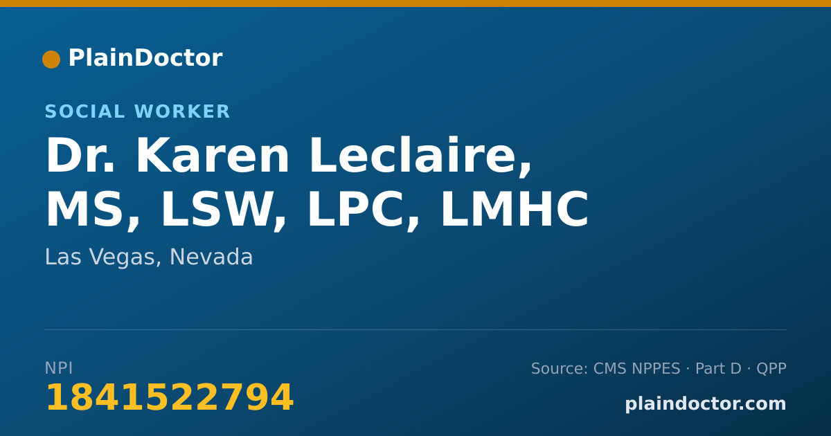 Shareable card for Karen Leclaire, MS, LSW, LPC, LMHC - Social Worker, Las Vegas, NV