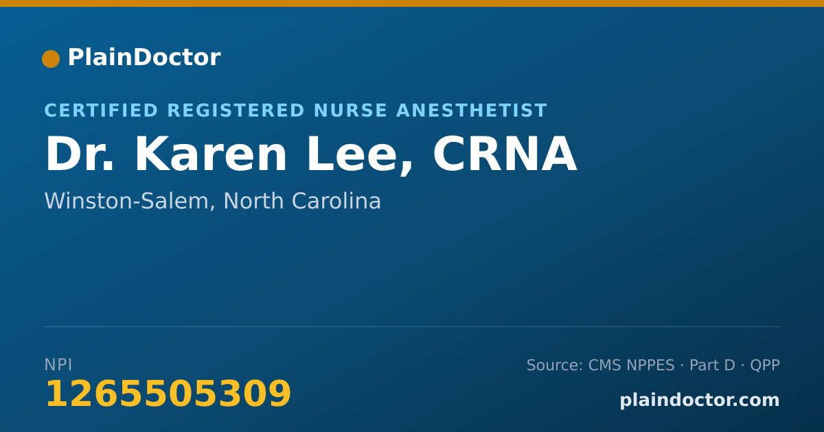 Shareable card for Karen Lee, CRNA - Certified Registered Nurse Anesthetist, Winston-Salem, NC