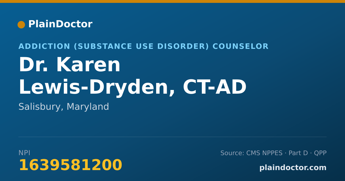 Shareable card for Karen Lewis-Dryden, CT-AD - Addiction (Substance Use Disorder) Counselor, Salisbury, MD