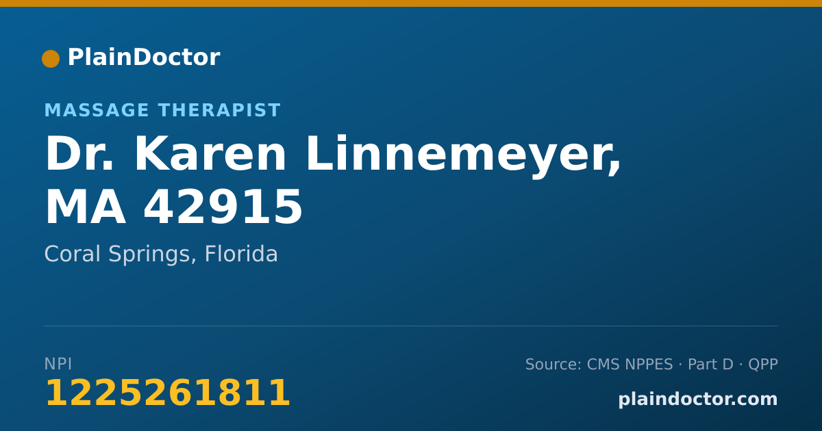 Shareable card for Karen Linnemeyer, MA 42915 - Massage Therapist, Coral Springs, FL