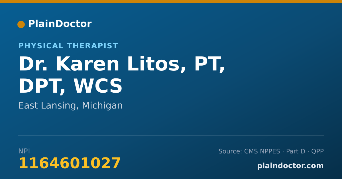 Shareable card for Karen Litos, PT, DPT, WCS - Physical Therapist, East Lansing, MI