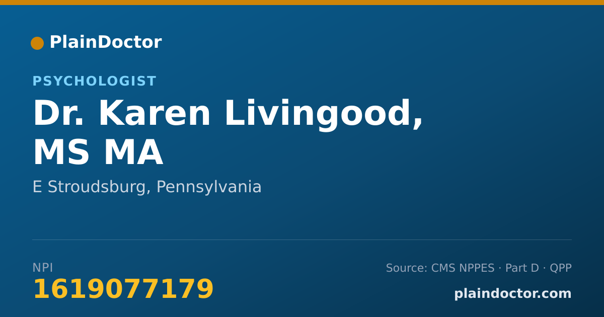 Shareable card for Karen Livingood, MS MA - Psychologist, E Stroudsburg, PA