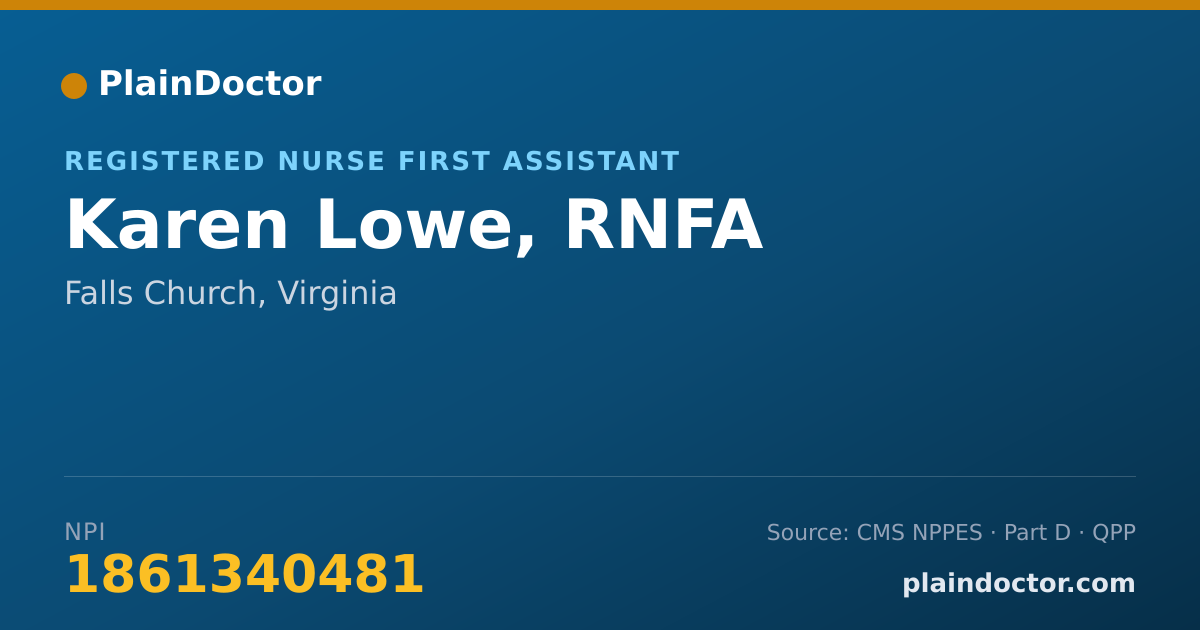 Shareable card for Karen Lowe, RNFA - Registered Nurse First Assistant, Falls Church, VA