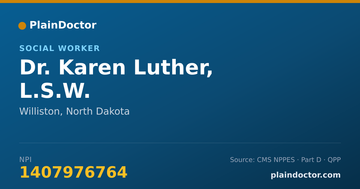 Shareable card for Karen Luther, L.S.W. - Social Worker, Williston, ND