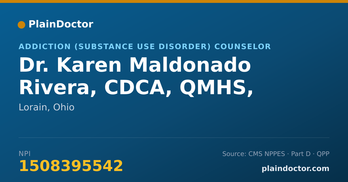 Shareable card for Karen Maldonado Rivera, CDCA, QMHS, CMS - Addiction (Substance Use Disorder) Counselor, Lorain, OH