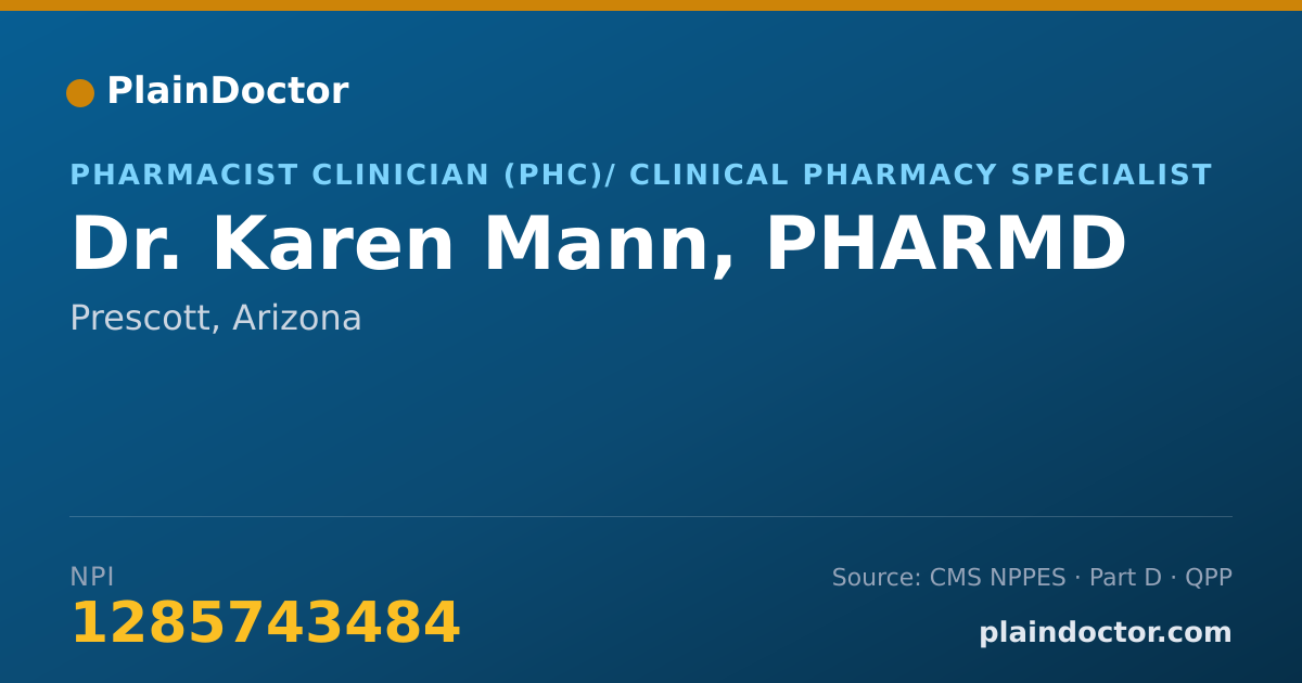 Shareable card for Karen Mann, PHARMD - Pharmacist Clinician (PhC)/ Clinical Pharmacy Specialist, Prescott, AZ