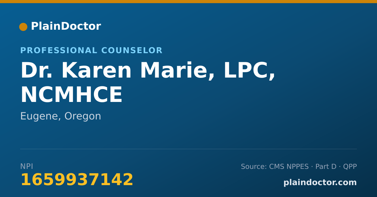 Shareable card for Karen Marie, LPC, NCMHCE - Professional Counselor, Eugene, OR