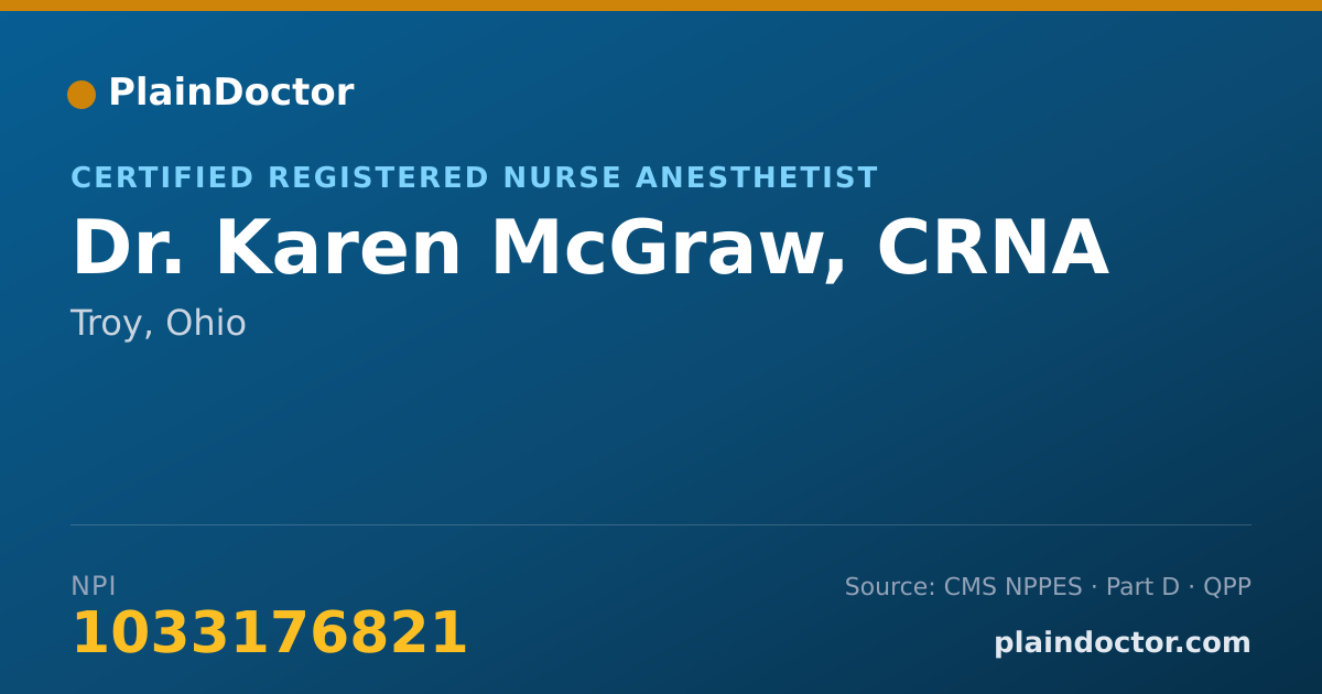 Shareable card for Karen McGraw, CRNA - Certified Registered Nurse Anesthetist, Troy, OH