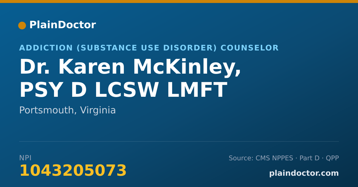 Shareable card for Karen McKinley, PSY D LCSW LMFT - Addiction (Substance Use Disorder) Counselor, Portsmouth, VA