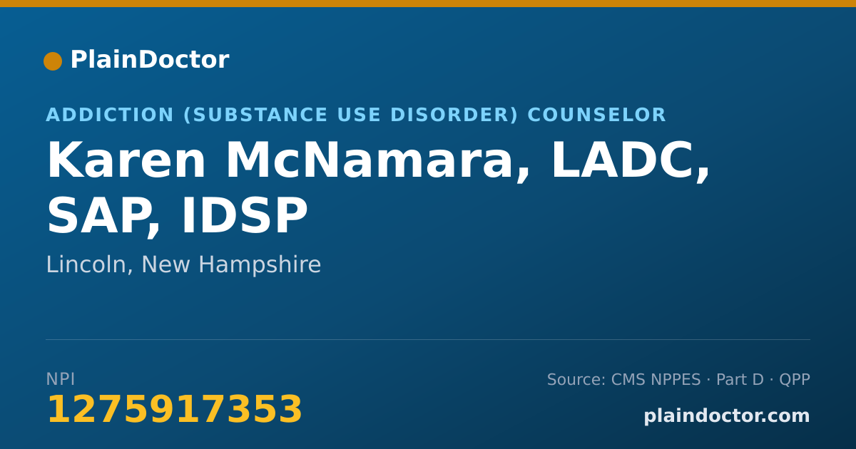 Shareable card for Karen McNamara, LADC, SAP, IDSP - Addiction (Substance Use Disorder) Counselor, Lincoln, NH