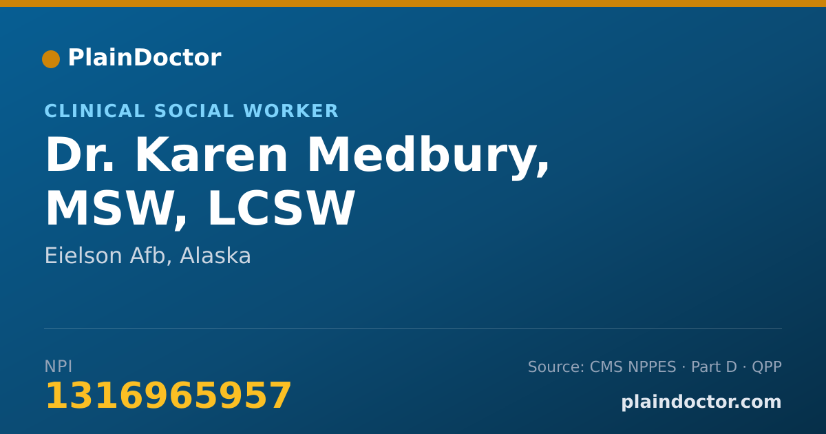 Shareable card for Karen Medbury, MSW, LCSW - Clinical Social Worker, Eielson Afb, AK