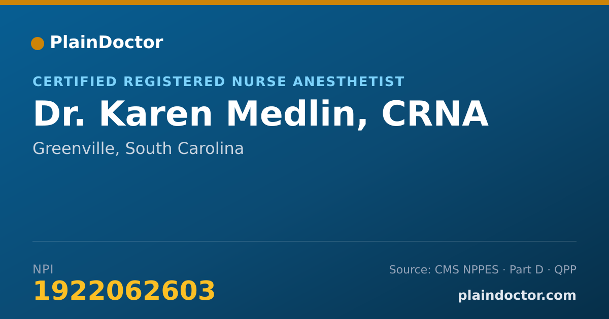 Shareable card for Karen Medlin, CRNA - Certified Registered Nurse Anesthetist, Greenville, SC