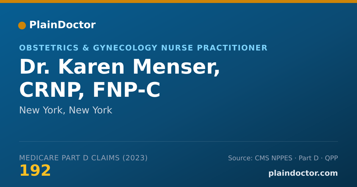 Shareable card for Karen Menser, CRNP, FNP-C - Obstetrics & Gynecology Nurse Practitioner, New York, NY