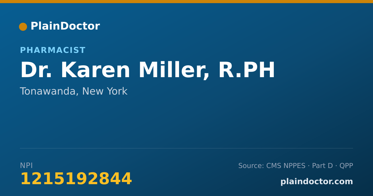 Shareable card for Karen Miller, R.PH - Pharmacist, Tonawanda, NY