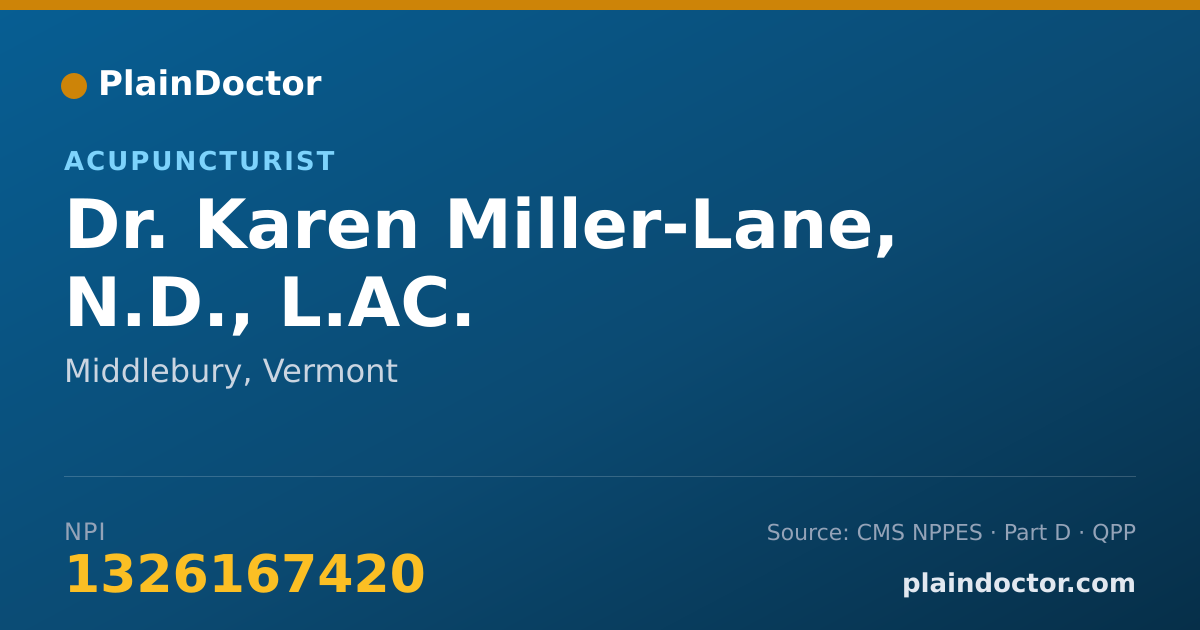 Shareable card for Karen Miller-Lane, N.D., L.AC. - Acupuncturist, Middlebury, VT