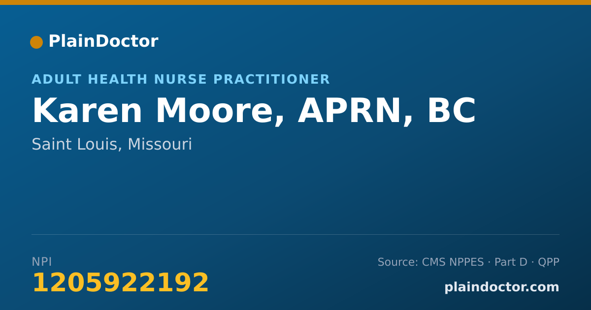 Shareable card for Karen Moore, APRN, BC - Adult Health Nurse Practitioner, Saint Louis, MO