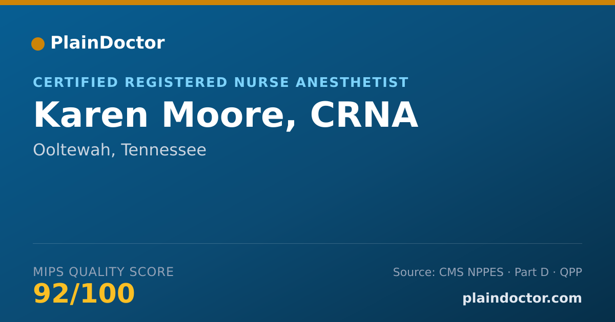 Shareable card for Karen Moore, CRNA - Certified Registered Nurse Anesthetist, Ooltewah, TN