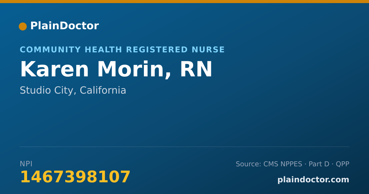 Shareable card for Karen Morin, RN - Community Health Registered Nurse, Studio City, CA