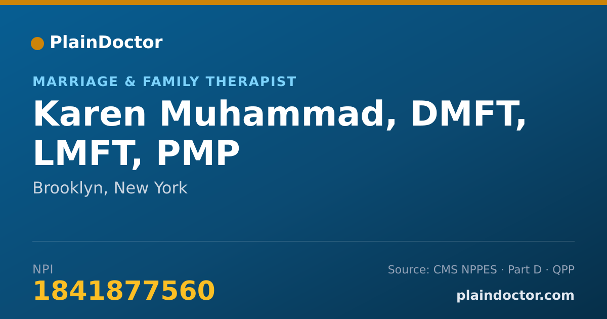 Shareable card for Karen Muhammad, DMFT, LMFT, PMP - Marriage & Family Therapist, Brooklyn, NY
