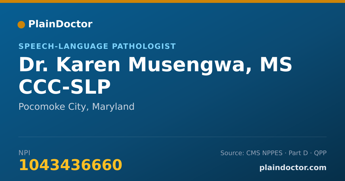 Shareable card for Karen Musengwa, MS CCC-SLP - Speech-Language Pathologist, Pocomoke City, MD