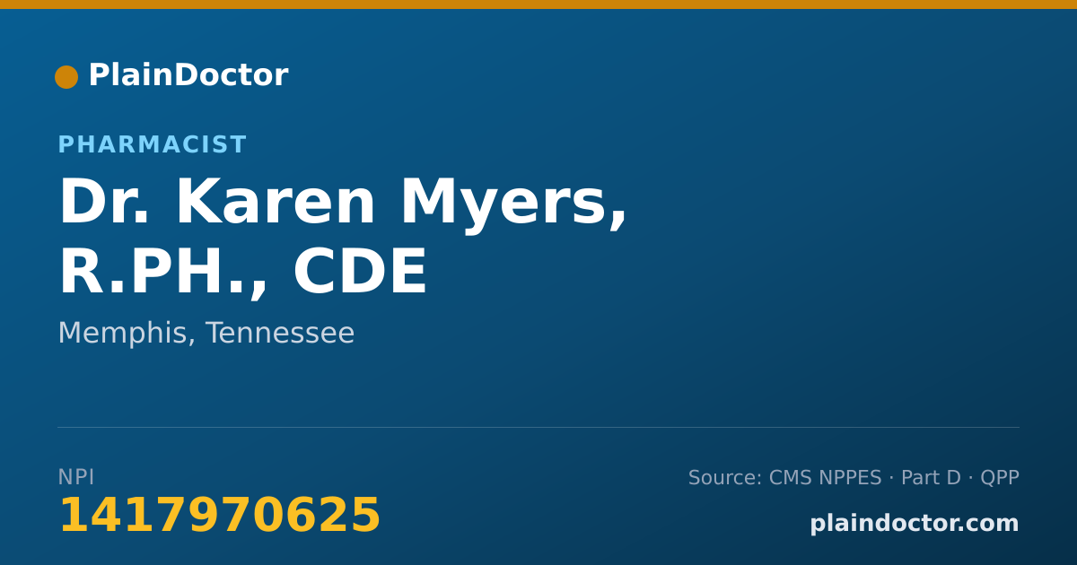 Shareable card for Karen Myers, R.PH., CDE - Pharmacist, Memphis, TN