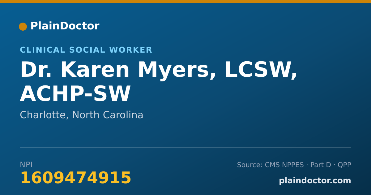Shareable card for Karen Myers, LCSW, ACHP-SW - Clinical Social Worker, Charlotte, NC