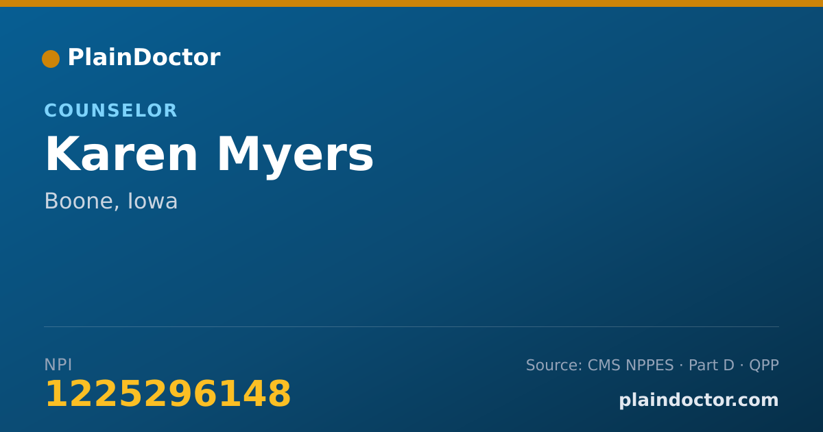 Shareable card for Karen Myers - Counselor, Boone, IA