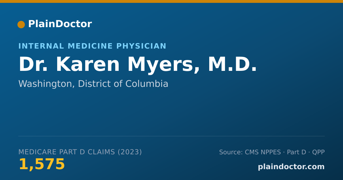 Shareable card for Karen Myers, M.D. - Internal Medicine Physician, Washington, DC