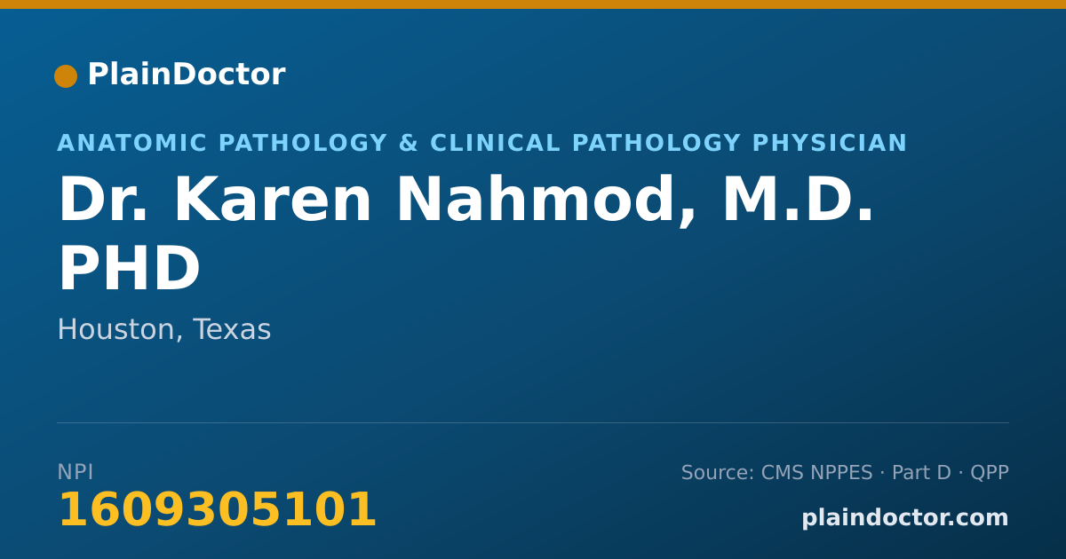 Shareable card for Karen Nahmod, M.D. PHD - Anatomic Pathology & Clinical Pathology Physician, Houston, TX